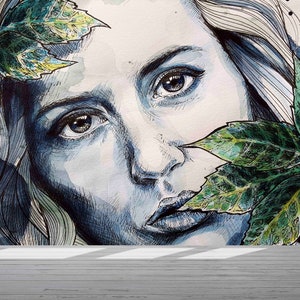 Custom Wall Paper,Woman Face Wall Art,Wall Paper Peel and Stick,Paper Wall ArtPortait Wallpaper,Modern Wallpaper,Floral Wall Print,
