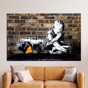 Decoración de pared, arte de pared grande, lienzo grande, niño rezando de Banksy, obras de arte de graffiti de Banksy, cartel abstracto, cartel de lienzo infantil de Banksy,