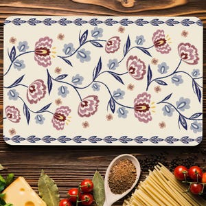 Floral Embroidery Glass Cutting Board: Eco-Friendly Serving Board