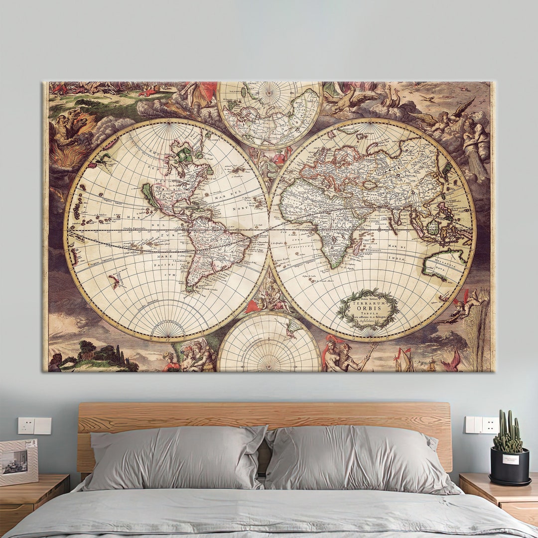 Vintage World Map Canvas Print: Antique Style Wall Art - Etsy