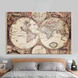 Stampa su tela, Tela, Arte da parete su tela, Arte da parete con mappa del mondo vintage, Mappa su tela regalo, Poster di vecchia mappa, Arte scolastica, Stampa su tela con mappa vintage,