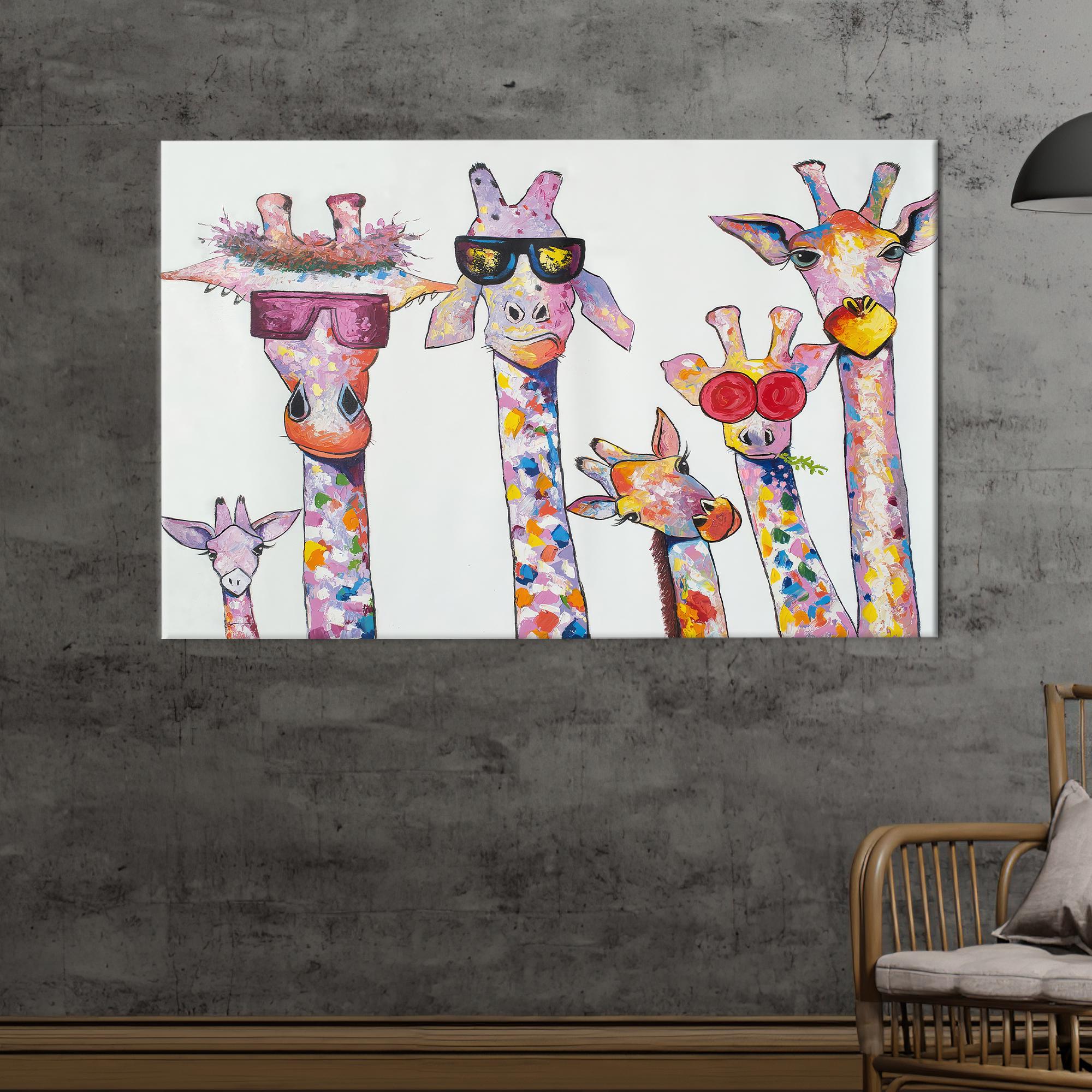 Giraffe Family Canvas Art: Abstract Animal Artwork, Bedroom Decor - Etsy