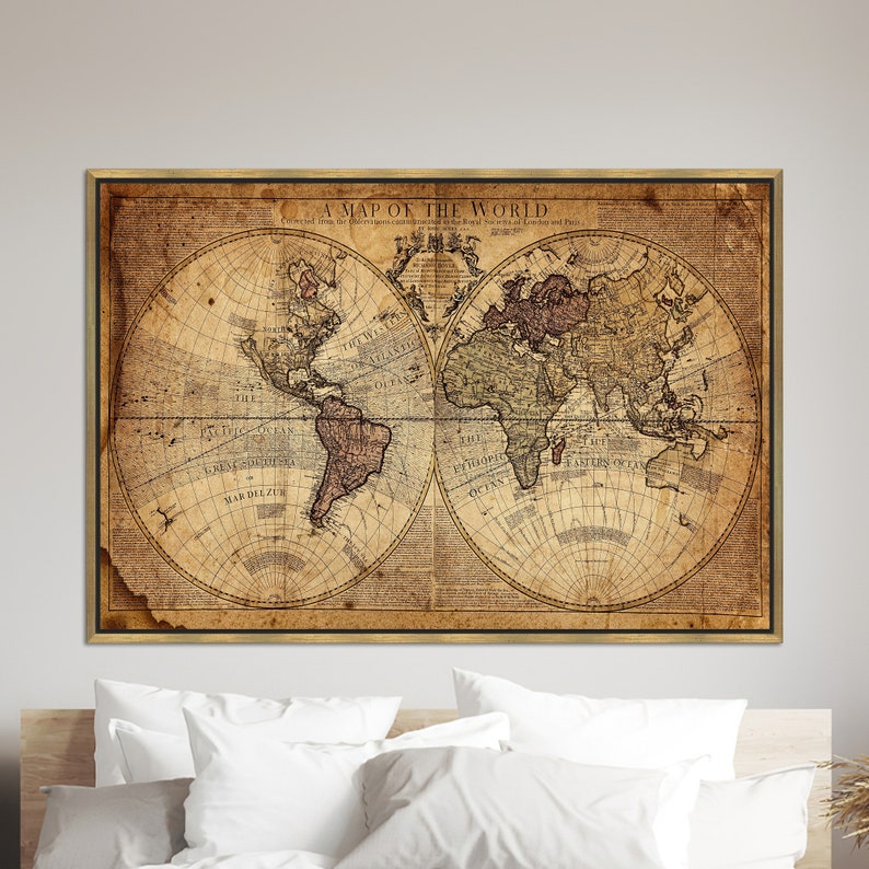 Vintage World Map Canvas Print: Old World Wall Art Decor - Etsy