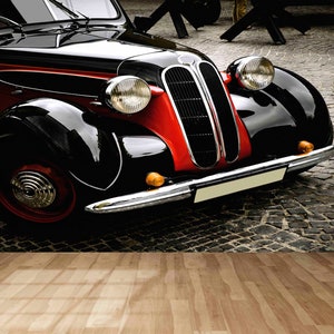 Póster de pared de coche vintage, papel artístico de pared, despegar y pegar, papel de pared moderno, decoración de pared de regalo para amantes de los coches, mural de pared de garaje,