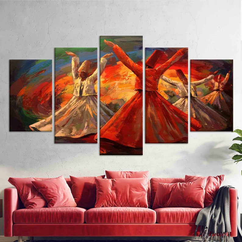 Whirling Dervish Oil Painting Print: Large Canvas Wall Art 5P Mix:Ready to Hang