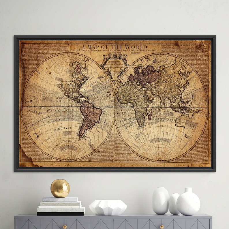 Vintage World Map Canvas Print: Old World Wall Art Decor - Etsy