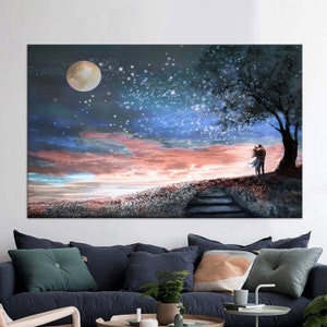Leinwand Geschenk, Wand Kunst Leinwand, Wohnzimmer Wandkunst, Himmel Landschaft Leinwand, Paar Poster, Liebhaber Geschenk Leinwand Druck,