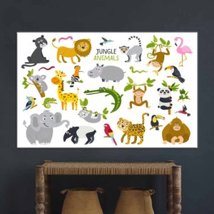 Decoración de lienzo, Decoración de pared, Lienzo de arte de pared, Lienzo de animales para niños, Regalo de lienzo para niños, Impreso para niños, Póster de animales de Safari,