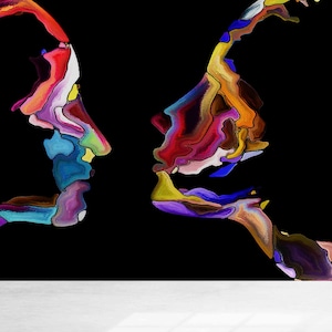 Wall Paper Peel and Stick,3d Wall Paper,Paper Wall ArtColorful Abstract Couple Silhouette,Valentines Day Gift Wall Art,