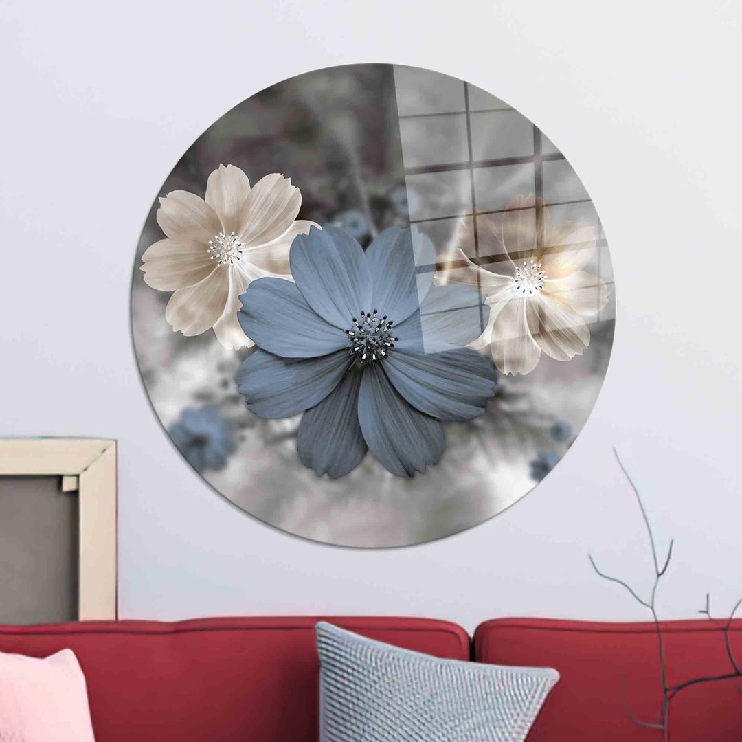 Floral Tempered Glass Wall Art: Modern Flower Mural Decor - Etsy