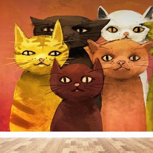 Colorful Cats Wallpaper: Abstract Animal Wall Print, Custom Size