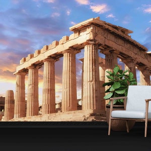 Murale greco, Carta da parati 3D, Arte della parete con carta Visualizza murale, Carta da parati luminosa, Acropoli di Atene, Stampa murale dell'Acropoli di Atene,