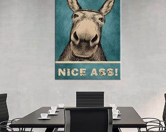 Funny Donkey Canvas Art: Bathroom Humor Wall Decor
