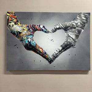 Love Graffiti Canvas, Canvas Home Decor, 3D Wall Art, Canvas Print, Love Hand Graffiti, Banksy Art Canvas, Love Hand Graffiti Wall Art,