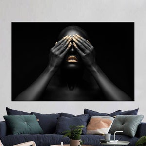 3D Canvas, Canvas Gift, Canvas Decor, Sensual Photo Canvas Poster, Gold Lip Canvas Gift, African Woman 3D Canvas, Black Woman Canvas Art,
