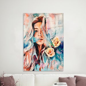 Wall Decor, Glass Wall Decor, Glass, Flower Tempered Glass, Rose Tempered Glass, Floral Glass Decor, Watercolor Wall Decor,