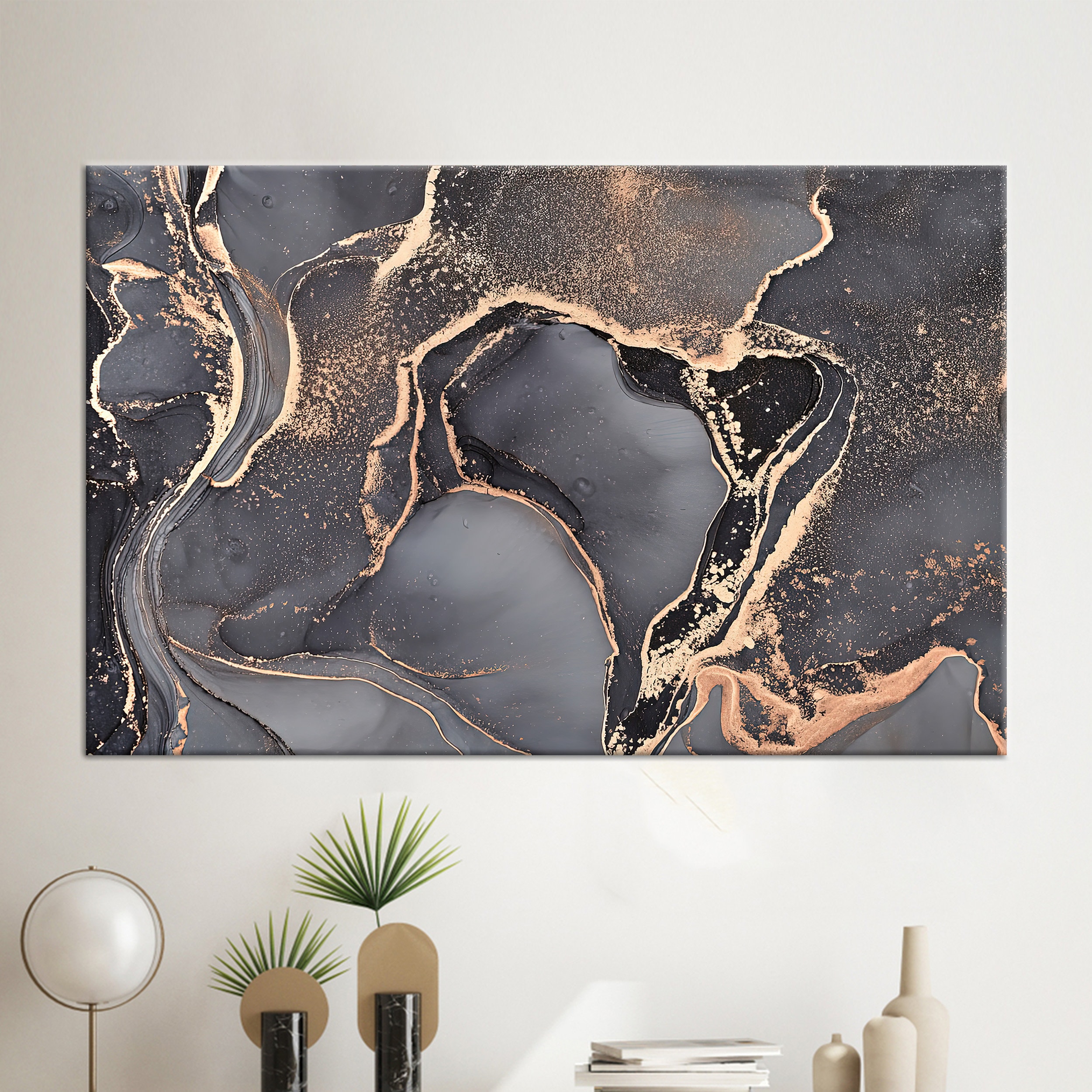 Featured Sale * Black Golden Gray Marble Print Wall Art Fine Art Can –