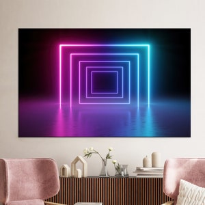 Large Wall Art, Living Room Wall Art, Canvas Wall Art, Tunnel Neon Lights Canvas Gift, Laser Lines Canvas Decor, Modern Canvas Poster,