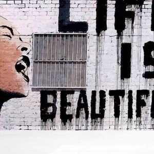 Carta da parati moderna, Carta da parati stacca e incolla, Carta da parati luminosa, Poster da parete Ragazza Banksy, Carta da parati astratta, Carta da parati La vita è bella,