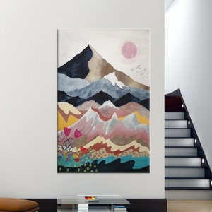 Canvas Print, 3D Canvas, Wall Decor, Abstract Mountain Printing, Sun Canvas Print, Modern Wall Art, Landscape Art Canvas, View Wall Decor,