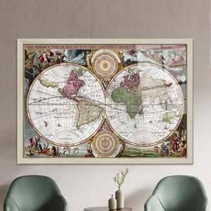 Szkło, Dekoracja ścienna, Szkło hartowane, Dekoracja ścienna w stylu vintage z mapą świata, Stara mapa ze szkła hartowanego, Dekoracja ścienna do klasy,