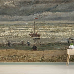 Scheveningen Beach Storm Wallpaper: Modern Landscape Wall Art