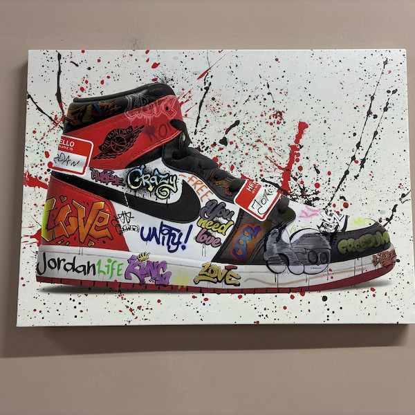 Arte de pared de gran tamaño, zapatilla Jordan Shoe Hype, lienzo de arte de pared, colgante de pared personalizado, decoración de pared de zapatos Jordan,