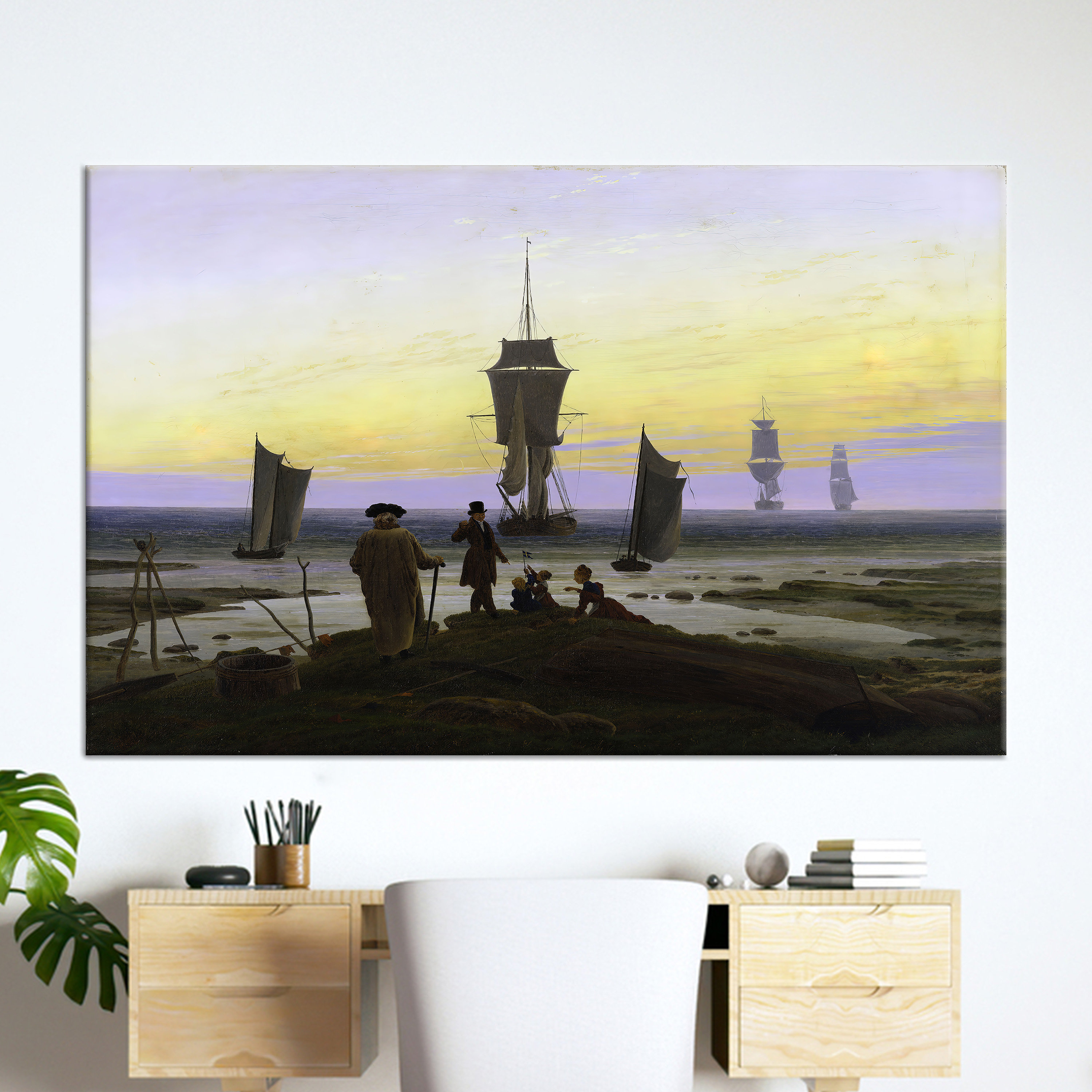 Seascape Canvas Wall Art: Sunset Boat Print, Coastal Decor