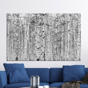 Large Canvas, Living Room Wall Art, 3D Canvas, Birch Forest, Forest View Canvas Gift, View Canvas, Black And White Art Canvas,