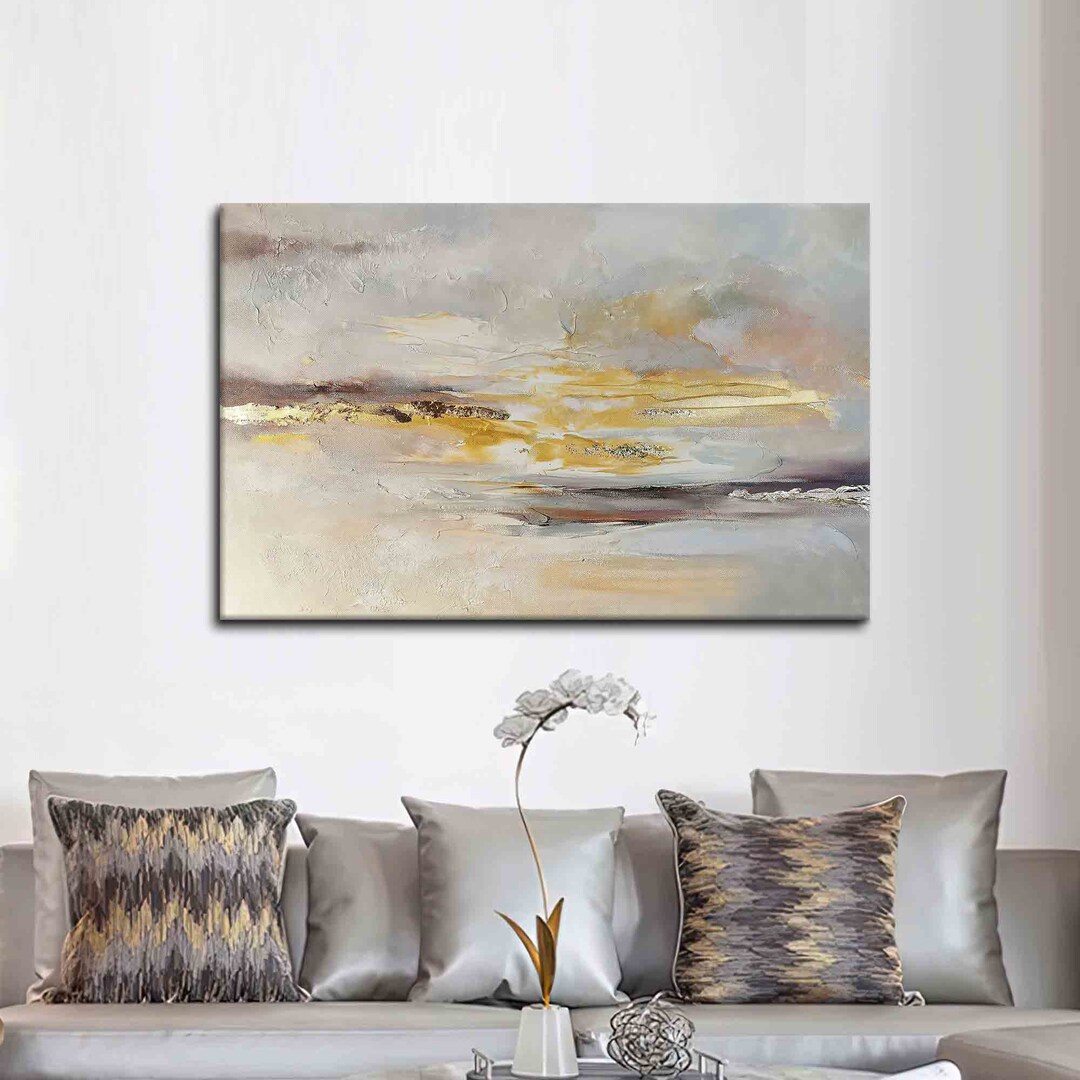 Wall Art, Living Room Wall Art, Large Wall Art, Gray and Gold Painting ...
