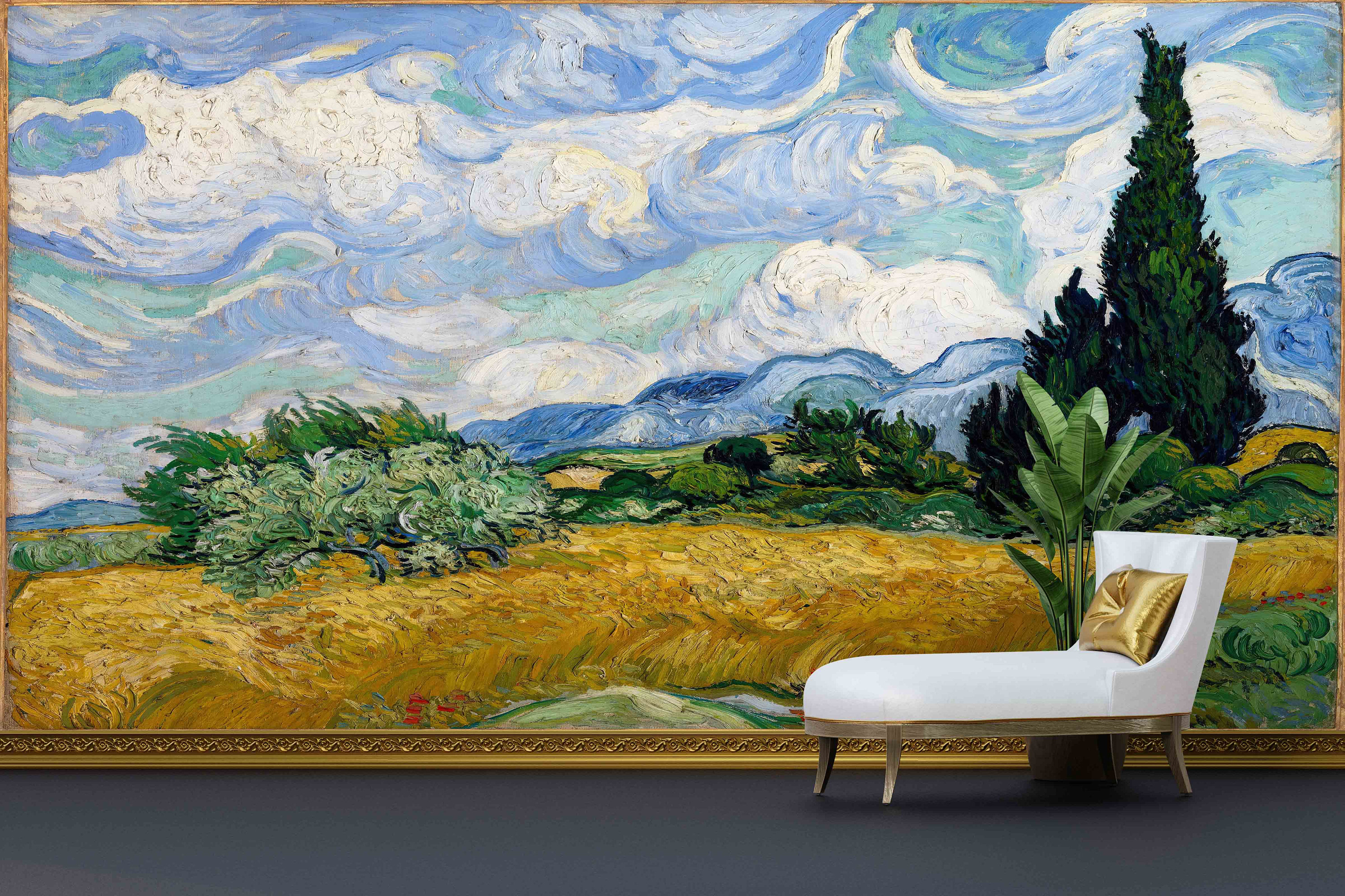 Wheat Field with Cypresses Wallpaper: Bright Wall Art Peel and Stick