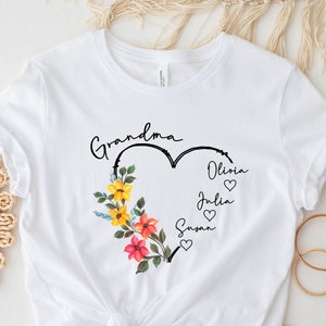 Custom Grandma T-shirt, Grandma Heart Shirt, Nana Shirt With Grandkids Name, Gift For Grandma, Mother&#39;s Day Shirt