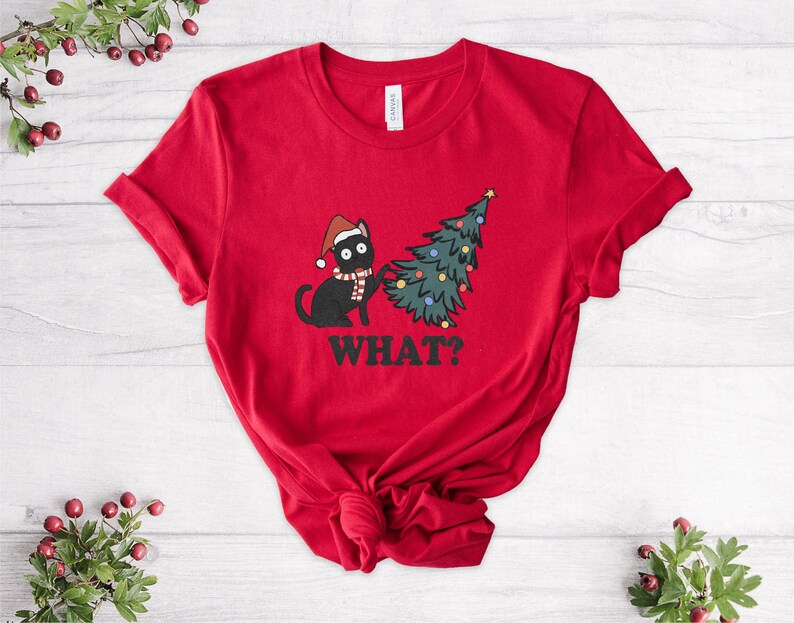 Black Cat Christmas Shirt, Santa Cat Tshirt, Cat What Shirt, Funny