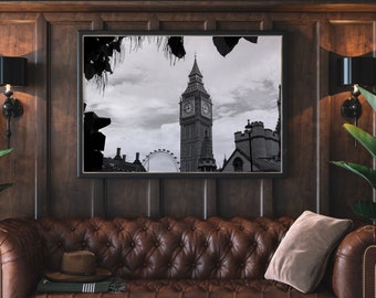 London Big Ben Print, London Wall Art Poster, Big Ben Tower, England UK Landmarks Architecture Photo Gallery, Printable Wall Art, Travel Art
