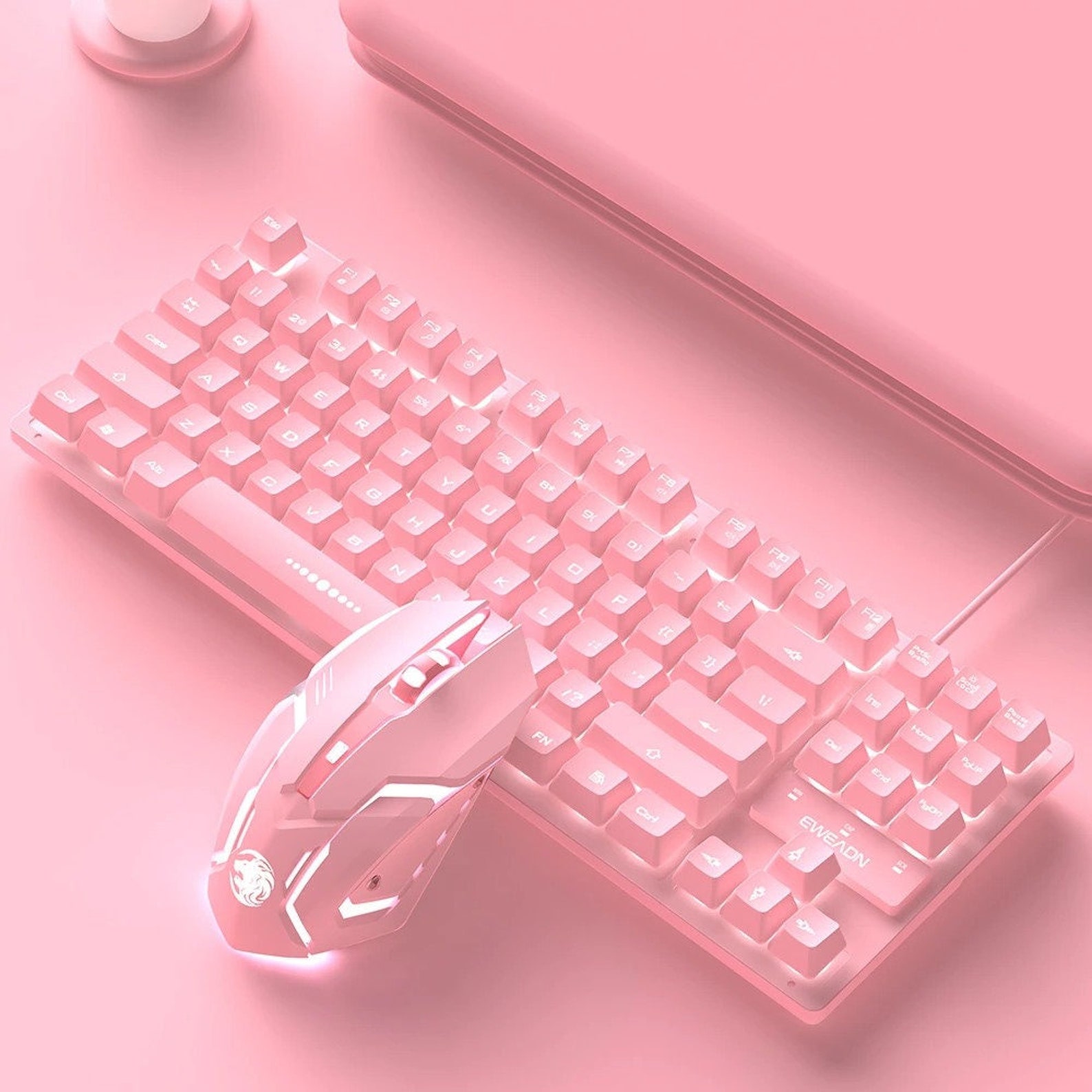 Pink Wired Keyboard Mouse Set Cute Office Ergonomic Keyboard Etsy