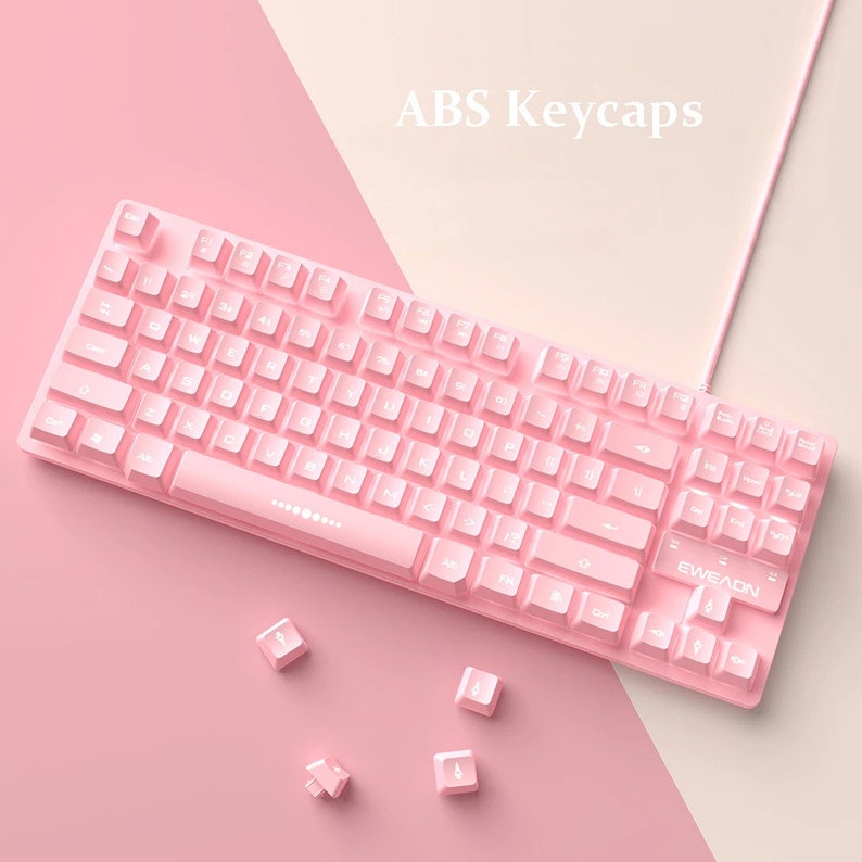 Pink Wired Keyboard Mouse Set Cute Office Ergonomic Keyboard Etsy
