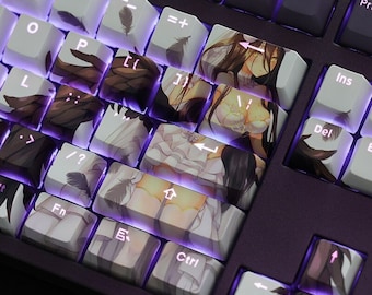 Overlord Albedo Backlit Keycaps Set | Sub-Dye Keycaps | Keycaps Artisan | Keycaps set | keycaps anime | keycaps cute