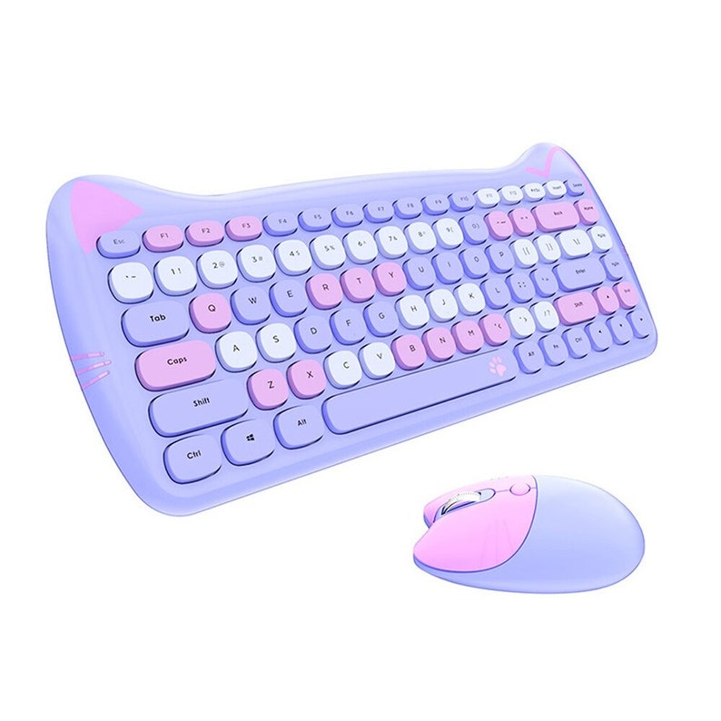 Cat Ear Wireless Keyboard Mouse Bundle Set Cute Office Etsy