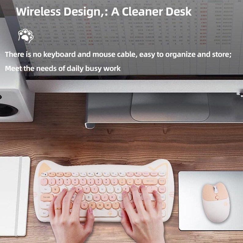 Cat Ear Wireless Keyboard Mouse Bundle Set Cute Office Etsy
