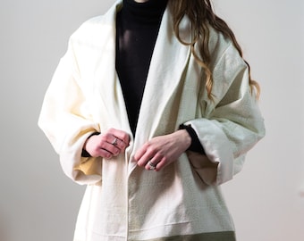 Shawl Collar Jacket | Light Green Print | Reversible | Sustainable | One Size Up to XL
