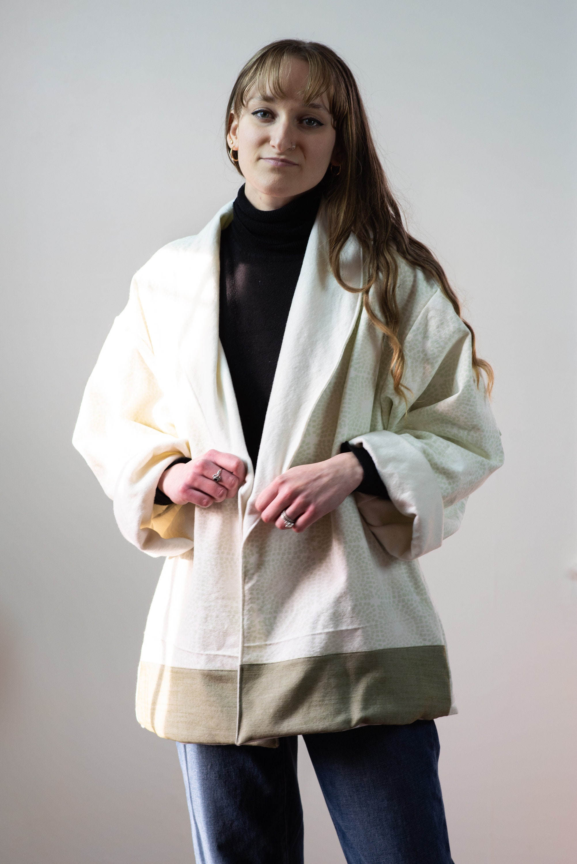 3550205 Green Shawl Collar Coat