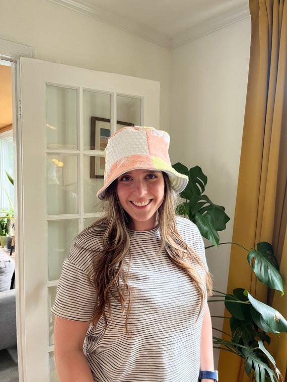Upcycled Bucket Hat | Reversible | Pink and Yellow Vintage  display picture 3