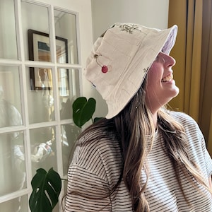 Upcycled Bucket Hat | Reversible | Pink Kantha | Handmade  display picture 3