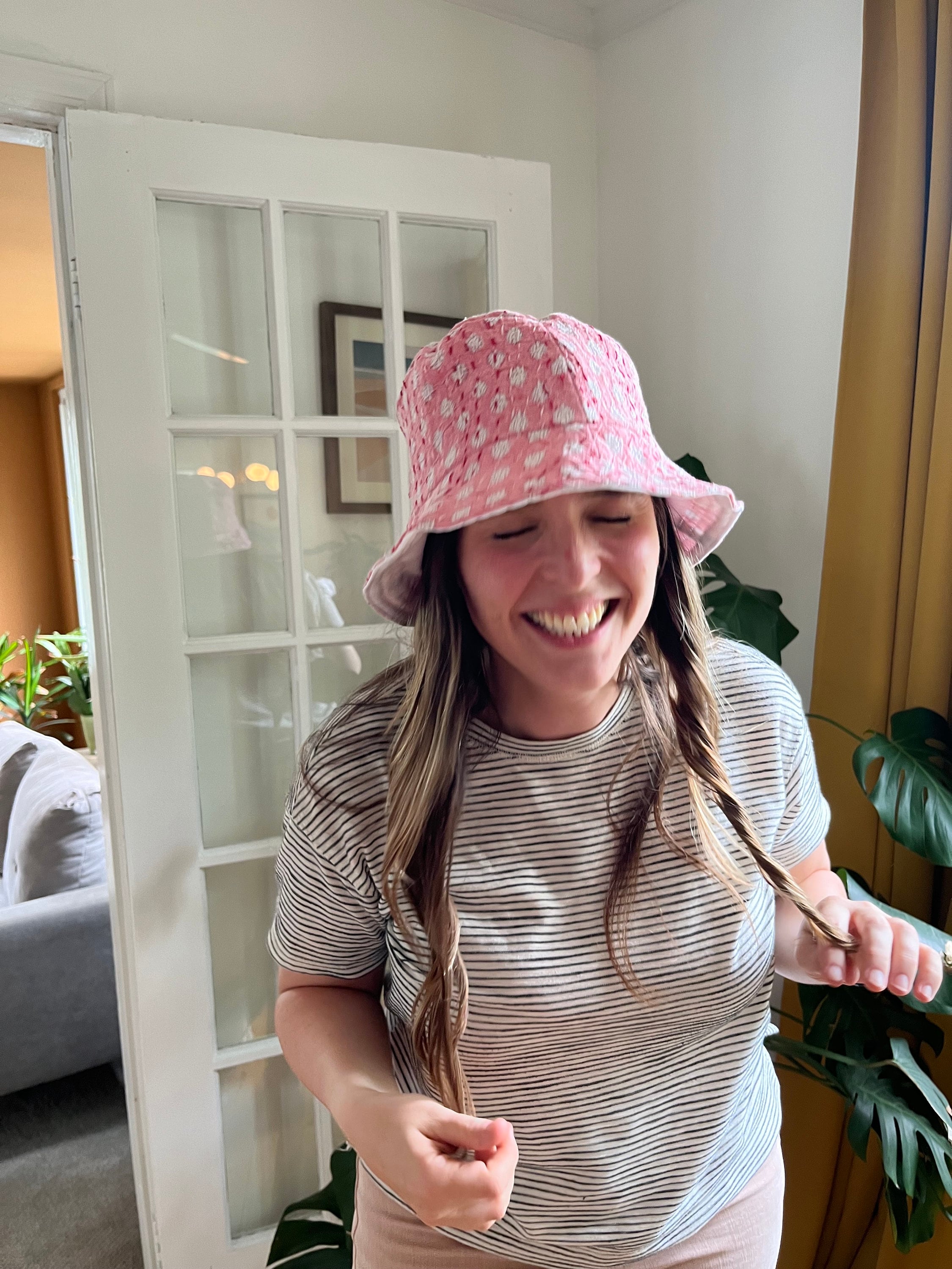 Upcycled Bucket Hat | Reversible | Pink Kantha | Handmade  display picture 3