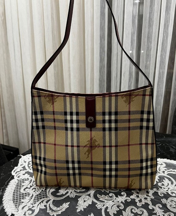 Burberry Vintage Checkered Nova Check Bag With Leather 