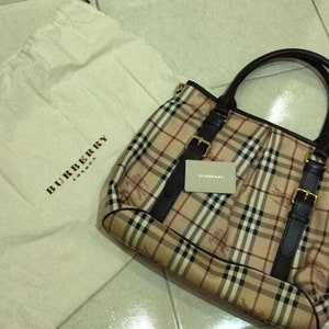 Burberry Beige Smoked Check PVC and Leather Chester Boston Bag