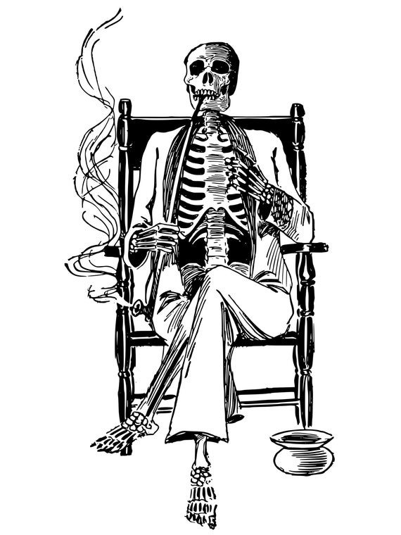 Skeleton in a Chair PRINTABLE Art, Modern Wall Art Print, Black