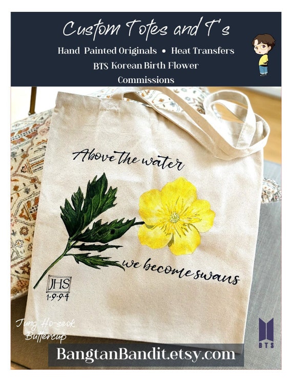 BTS J-HOPE Custom Hand Painted Tote Bag BTS Korean Birthflower 