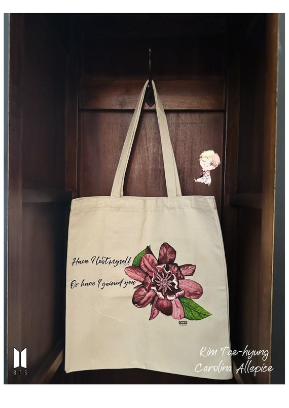 BTS V Taehyung Custom Hand Painted tote bag BTS Birthflower personalized  lyric Tote Kim Tae-hyung/V/Taehyung