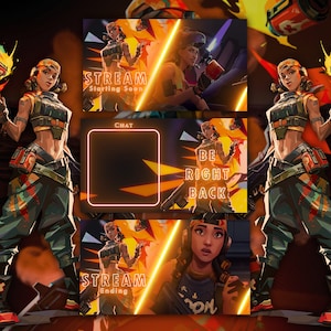 ANIMATED Valorant Raze Twitch and Youtube Overlay Pack - 3 Scenes- Start, BRB, End Scenes